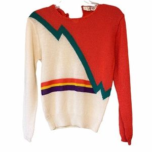 Vintage Ruth Norman for I. Magnin Knit Lightning Bolt Sweater Sz Small
